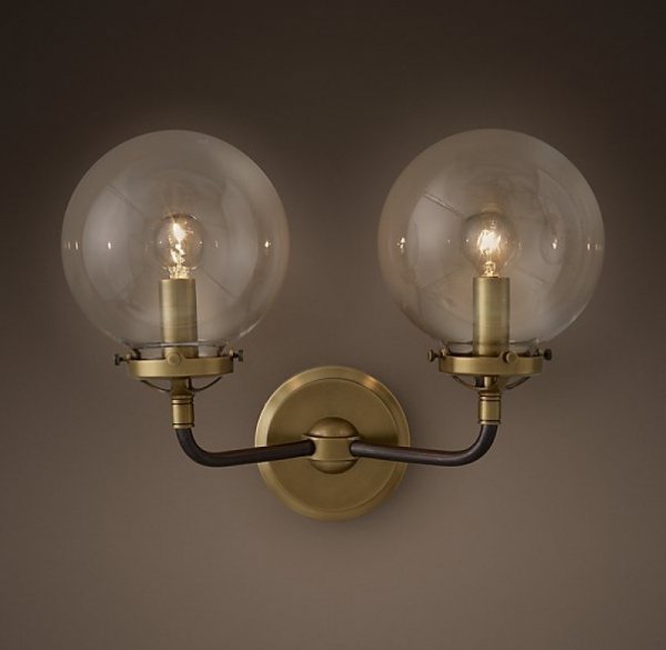 Бра Bistro Globe Clear Glass Double Sconce Brass  в Екатеринбурге | Loft Concept 