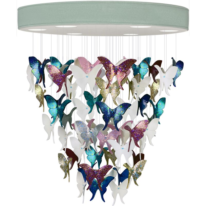 Люстра Цветные Бабочки Светло-Зеленая база Night Butterflies Chandelier Multi Color Зеленый Мульти в Екатеринбурге | Loft Concept 