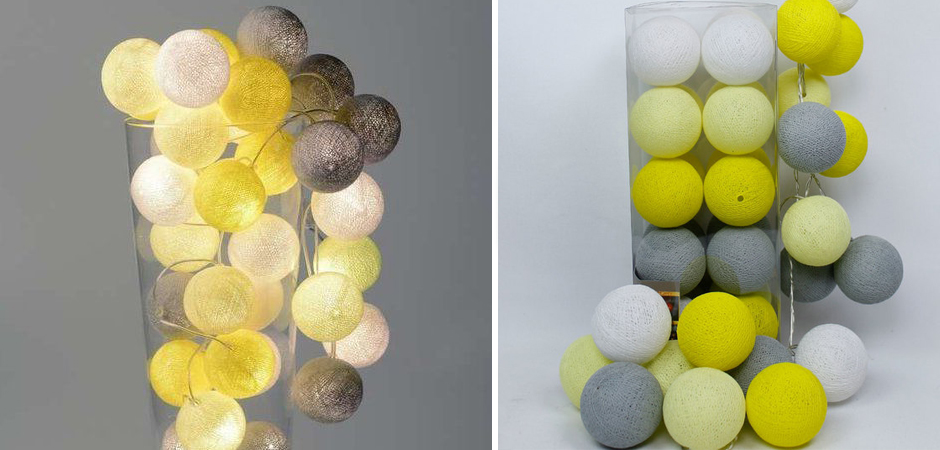 Гирлянда хлопковые фонарики Сotton Ball Yellow - Loft-Concept в Екатеринбурге