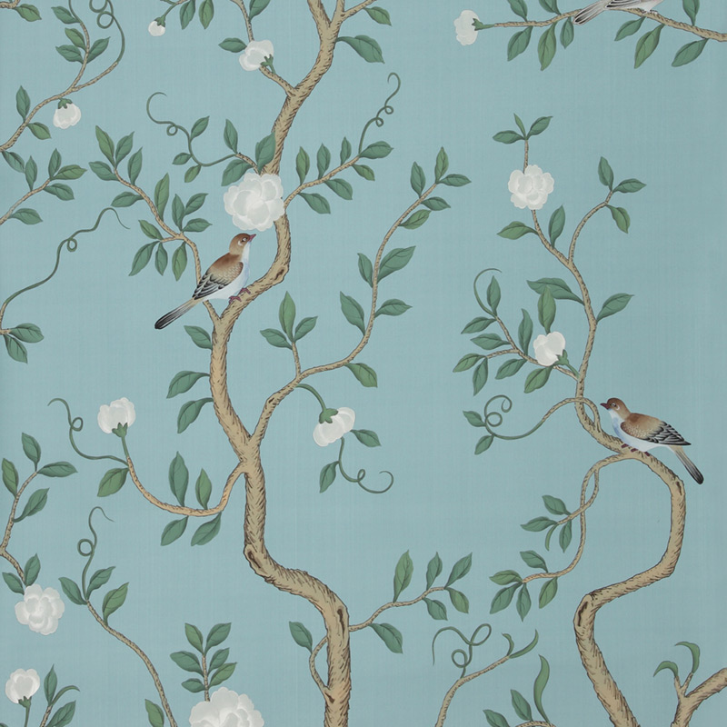 Обои ручная роспись Gustavian Garden Special Colourway on Duck Egg dyed silk  в Екатеринбурге | Loft Concept 