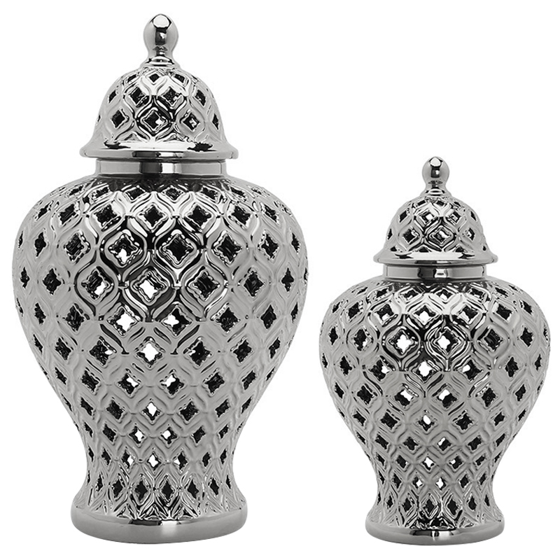 Ваза с крышкой Ceramic Silver Carving Vase Серебряный в Екатеринбурге | Loft Concept 