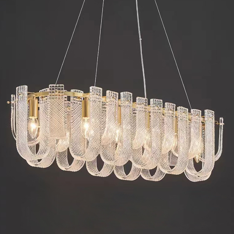 Линейная Люстра Prudence Textured Glass Chandelier A Золотой Прозрачное Стекло в Екатеринбурге | Loft Concept 