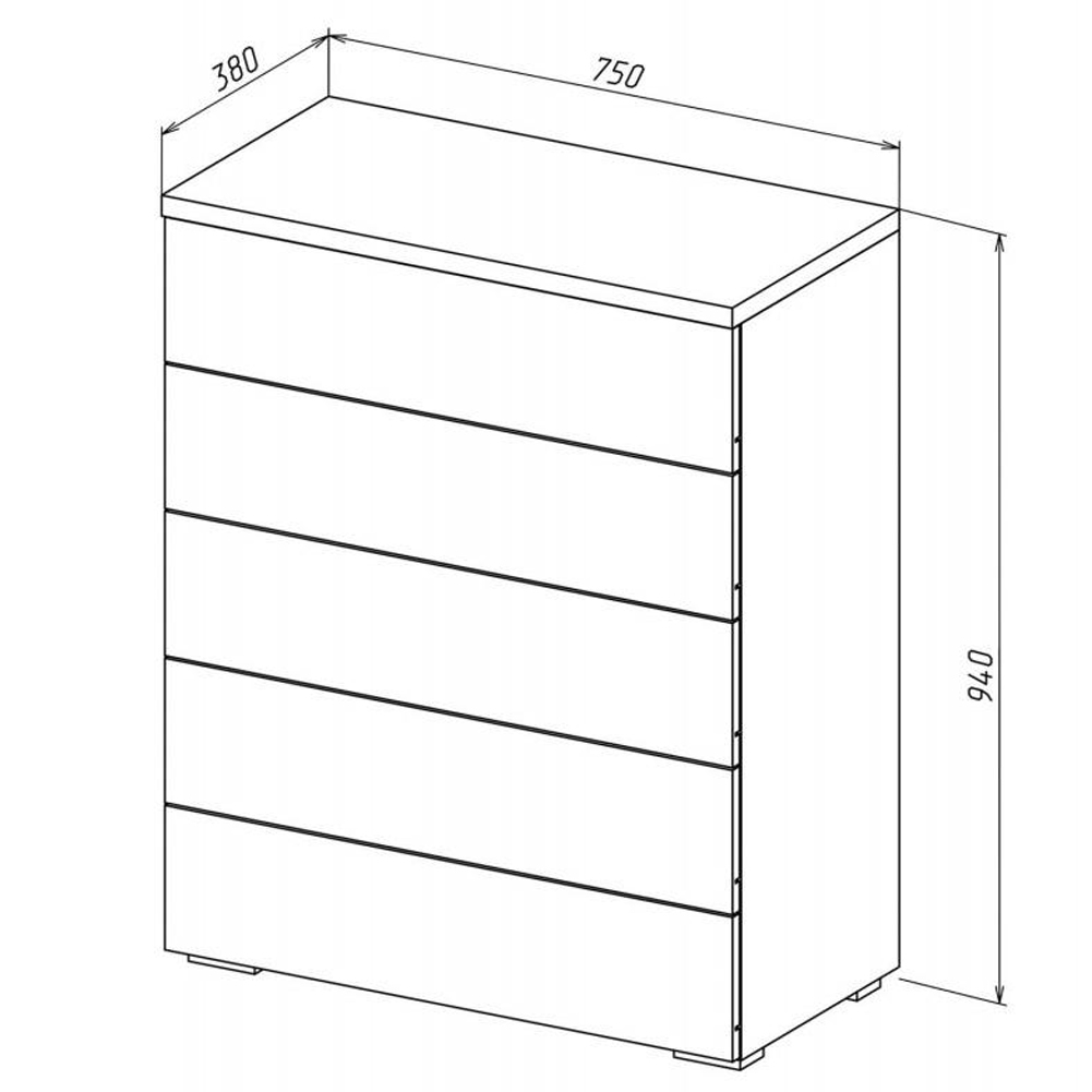 Комод с белым глянцевым фасадом с 5-ю ящиками Grace of Furniture  в Екатеринбурге