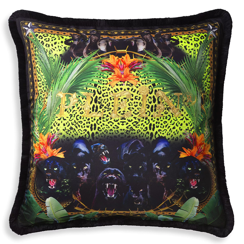 Подушка Philipp Plein Cushion Silk Jungle 70 x 70 Черный Мульти в Екатеринбурге | Loft Concept 