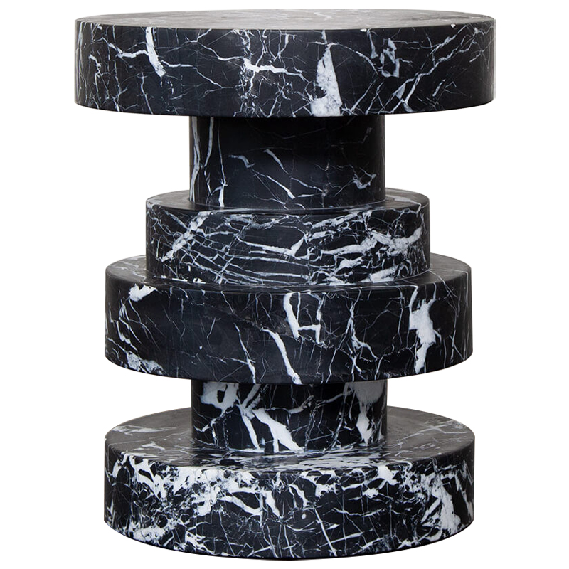 Приставной стол Apollo Stool Nero Marquina дизайн Kelly Wearstler Черно-белый Черный Мрамор Nero в Екатеринбурге | Loft Concept 