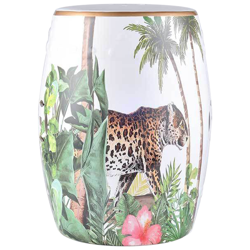 Керамический табурет Leopard Tropical Animal Ceramic Stool White Белый Зеленый Коричневый в Екатеринбурге | Loft Concept 