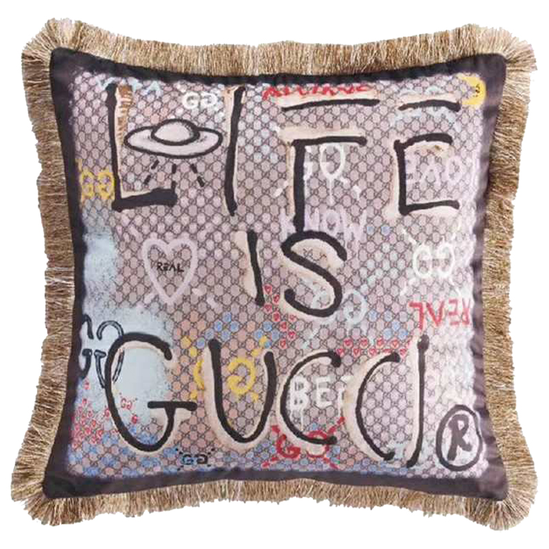 Декоративная подушка Cтиль Gucci Life is Gucci Коричневый Мульти в Екатеринбурге | Loft Concept 