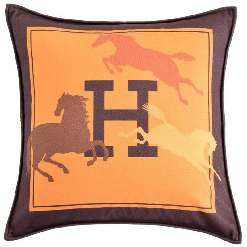 Декоративная подушка Hermes Horse 45 Желтый Коричневый Оранжевый в Екатеринбурге | Loft Concept 