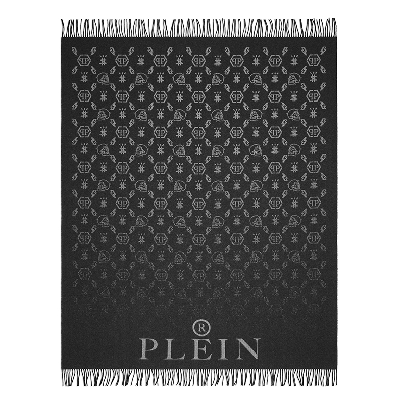 Плед Philipp Plein Plaid Cashmere Monogram Черный Серый в Екатеринбурге | Loft Concept 