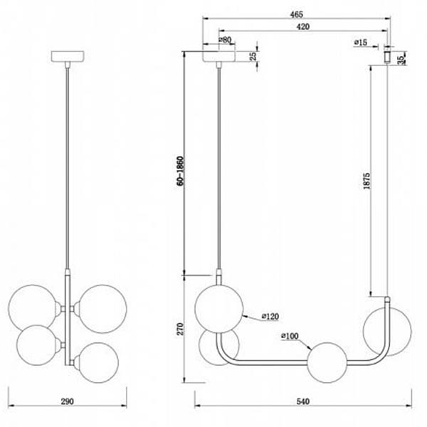 Люстра Marcan 4 Ball Chandelier Black Line в Екатеринбурге