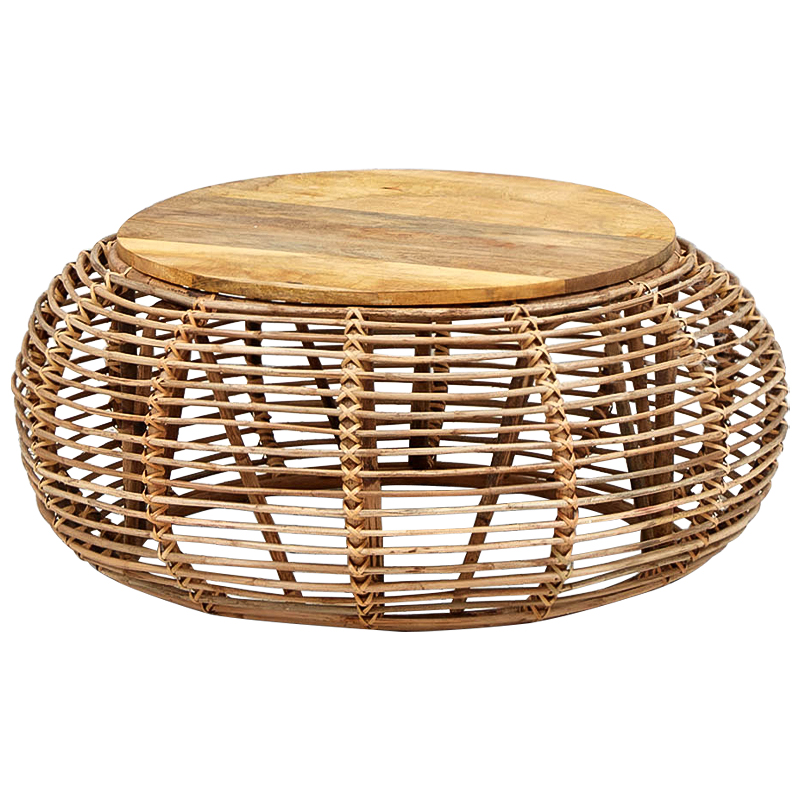 Плетеный кофейный стол с деревянной столешницей Wicker Wood Coffee Table Древесина в Екатеринбурге | Loft Concept 