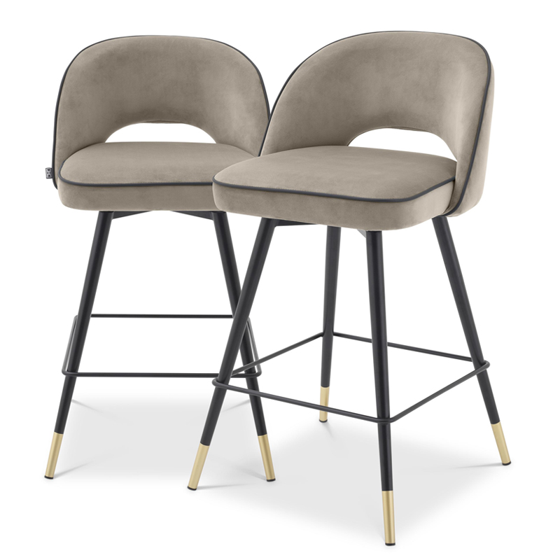 Комплект полубарных стульев Eichholtz Counter Stool Cliff set of 2 greige Бежево-серый Черный Латунь в Екатеринбурге | Loft Concept 