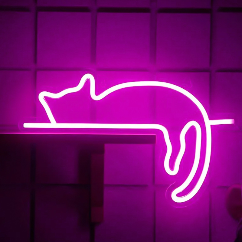 Неоновая настенная лампа Sleeping Kitten Neon Wall Lamp Розовый в Екатеринбурге | Loft Concept 