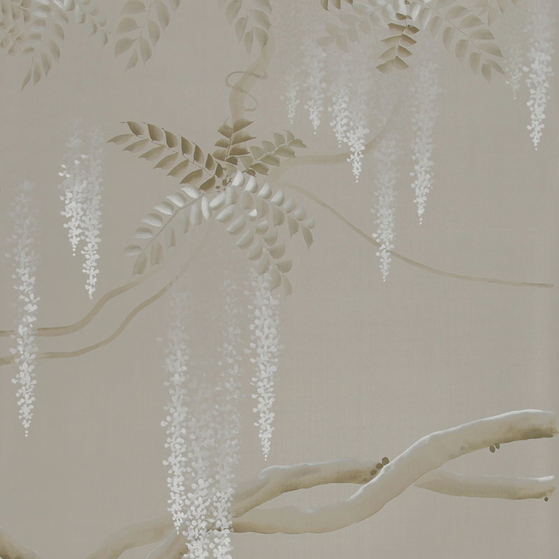 Обои ручная роспись Wisteria Limewash on Lead Grey dyed silk  в Екатеринбурге | Loft Concept 