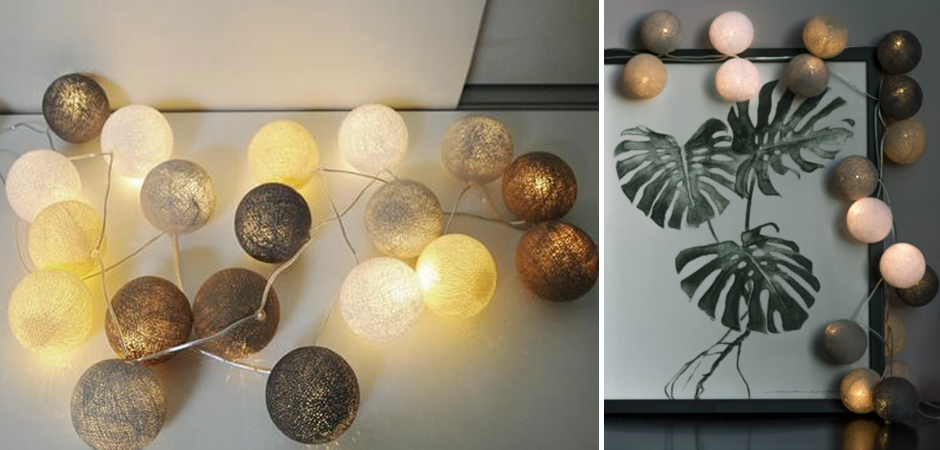 Гирлянда хлопковые фонарики Сotton Ball Sand-Grey - Loft-Concept в Екатеринбурге