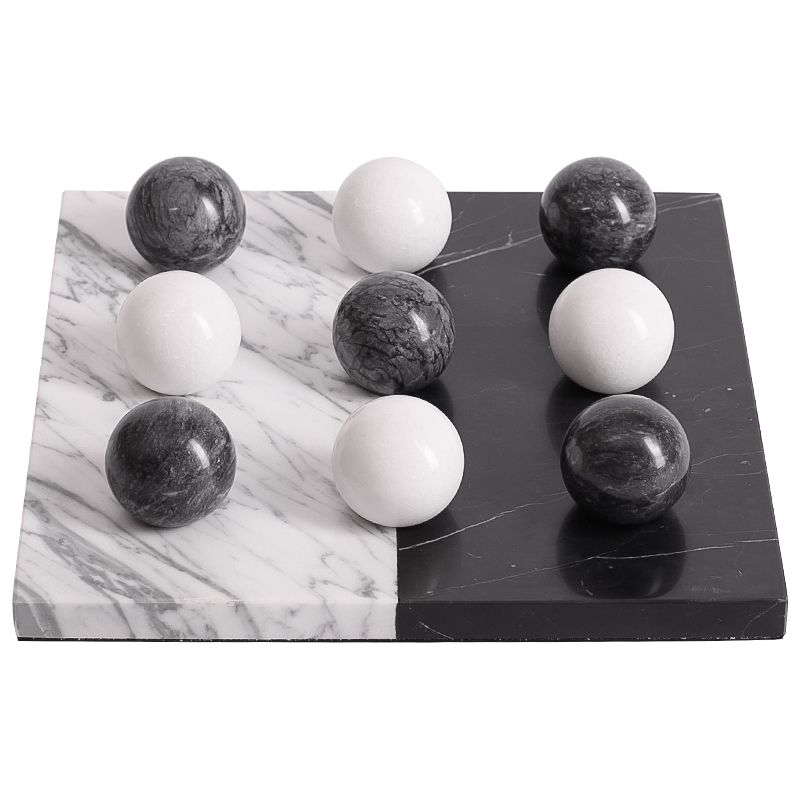 Аксессуар для интерьера Marble Board and Balls Черный Мрамор Nero Белый Мрамор Bianco Белый в Екатеринбурге | Loft Concept 