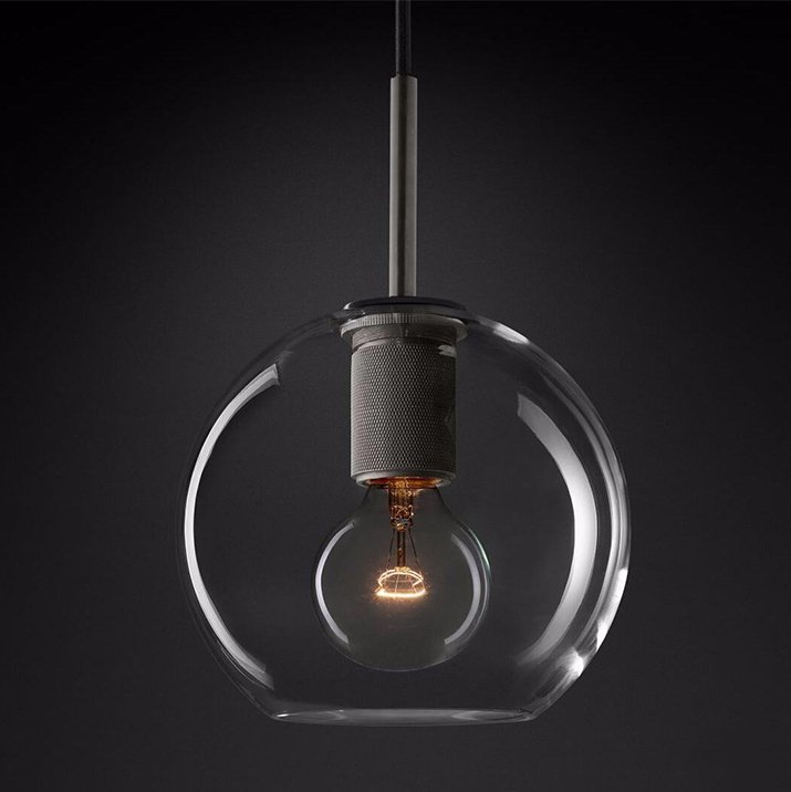 Подвесной светильник RH Utilitaire Globe Pendant Black Темная бронза Прозрачное Стекло в Екатеринбурге | Loft Concept 