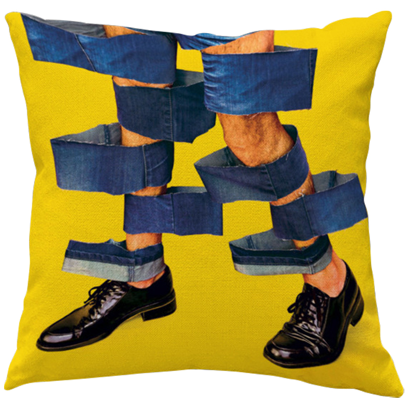 Декоративная подушка Seletti Cushion Jeans Желтый Синий Черный в Екатеринбурге | Loft Concept 