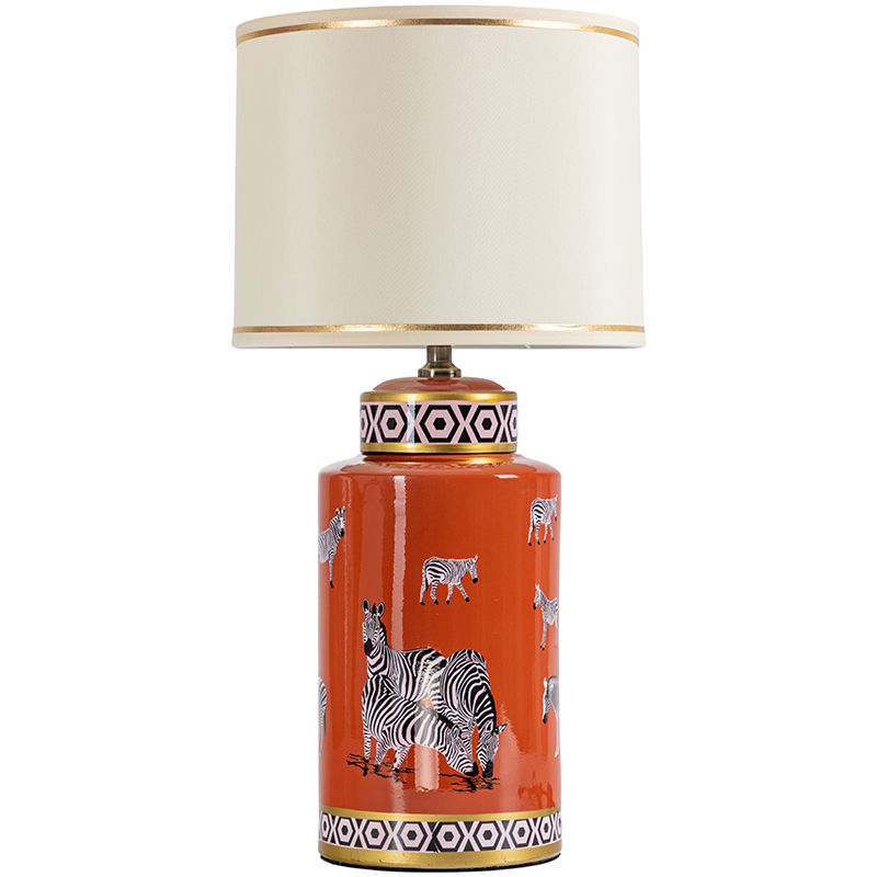 Настольная лампа Zebra Orange Lampshade Оранжевый Черно-белый Бежевый Золотой в Екатеринбурге | Loft Concept 