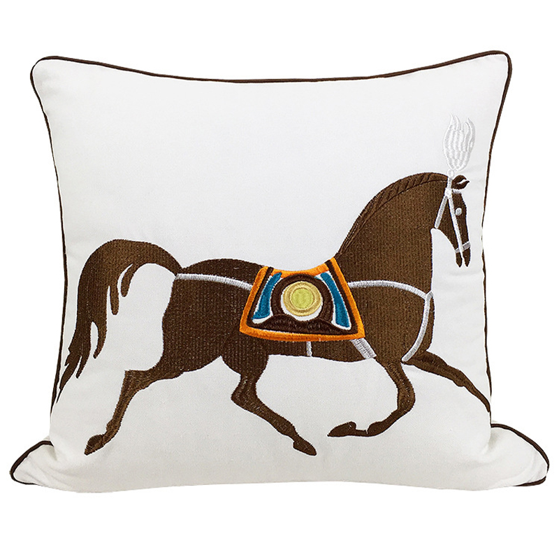 Декоративная подушка Hermes Horse Pillow Белый Коричневый Мульти в Екатеринбурге | Loft Concept 