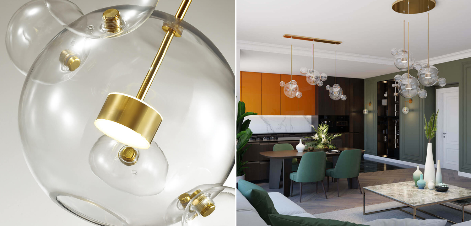 Люстра Transparent Bubble Chandelier Gold Circle - фото