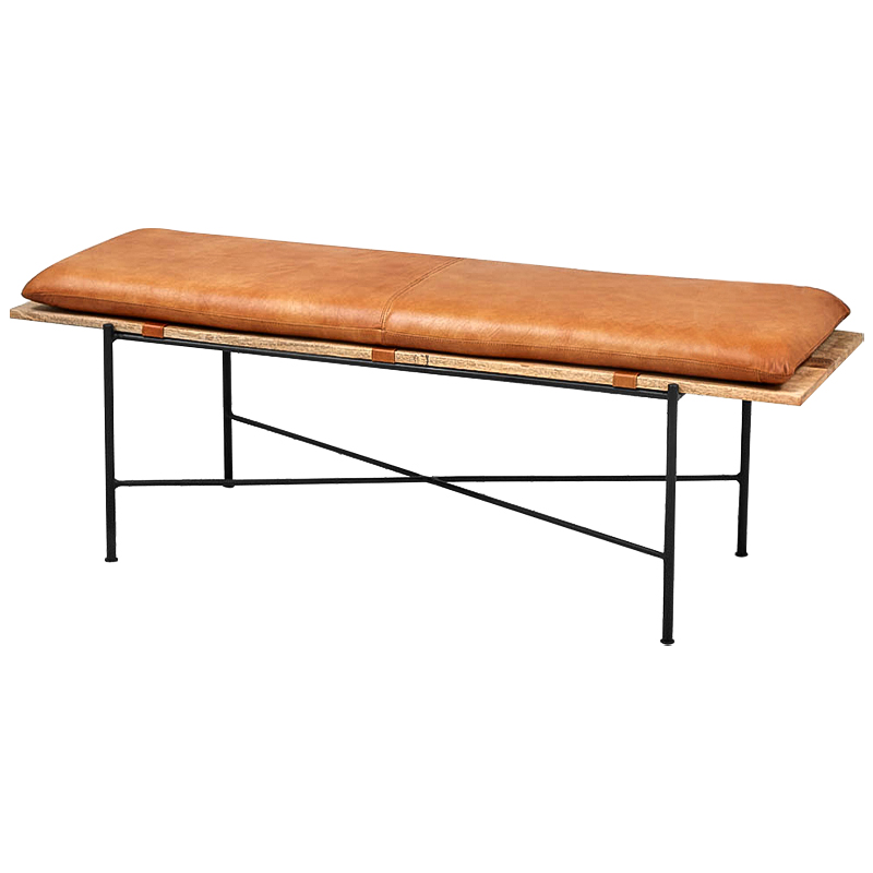 Банкетка Leather Metal Wood Bench Карамель Древесина Черный в Екатеринбурге | Loft Concept 