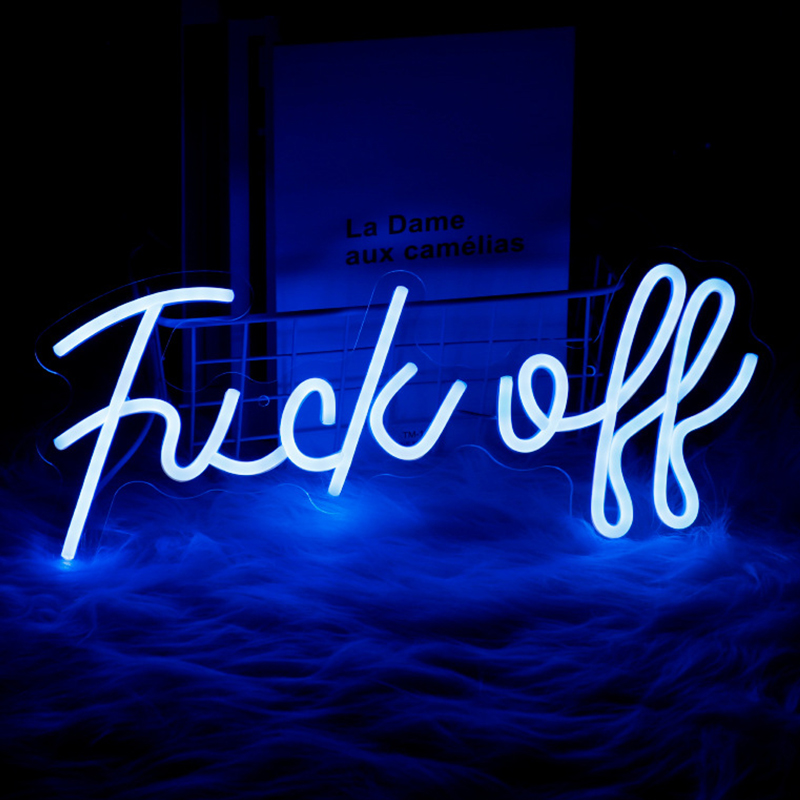 Неоновая настенная лампа Fuck Off Neon Wall Lamp Синий Синий в Екатеринбурге | Loft Concept 