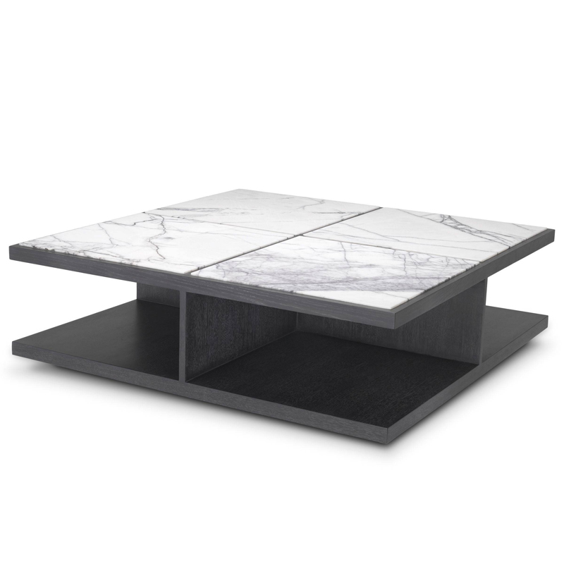 Кофейный стол Eichholtz Coffee Table Miguel Дерево Темно-Серый Белый Мрамор Bianco в Екатеринбурге | Loft Concept 