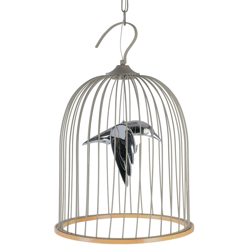 Подвесной светильник Bird in Cage Pendant Серый Хром Древесина в Екатеринбурге | Loft Concept 