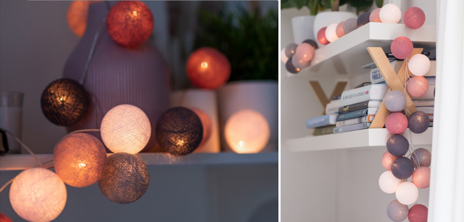 Гирлянда хлопковые фонарики Сotton Ball Dirty Rose - Loft-Concept в Екатеринбурге