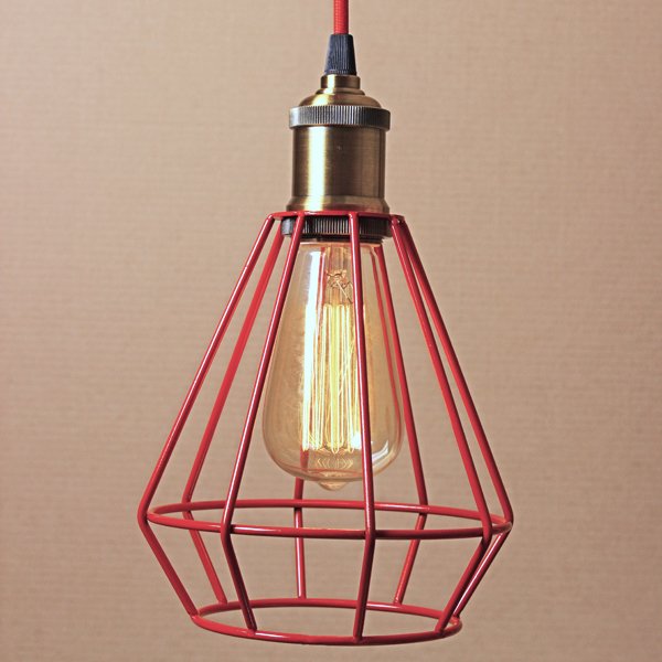 Подвесной светильник Wire Cage Pendant Punch Red Красный в Екатеринбурге | Loft Concept 