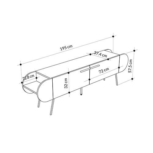 ТВ-тумба серая с 2-мя откидными дверцами и 2-мя открытыми полками CAPSULE TV STAND RETRO GREY в Екатеринбурге