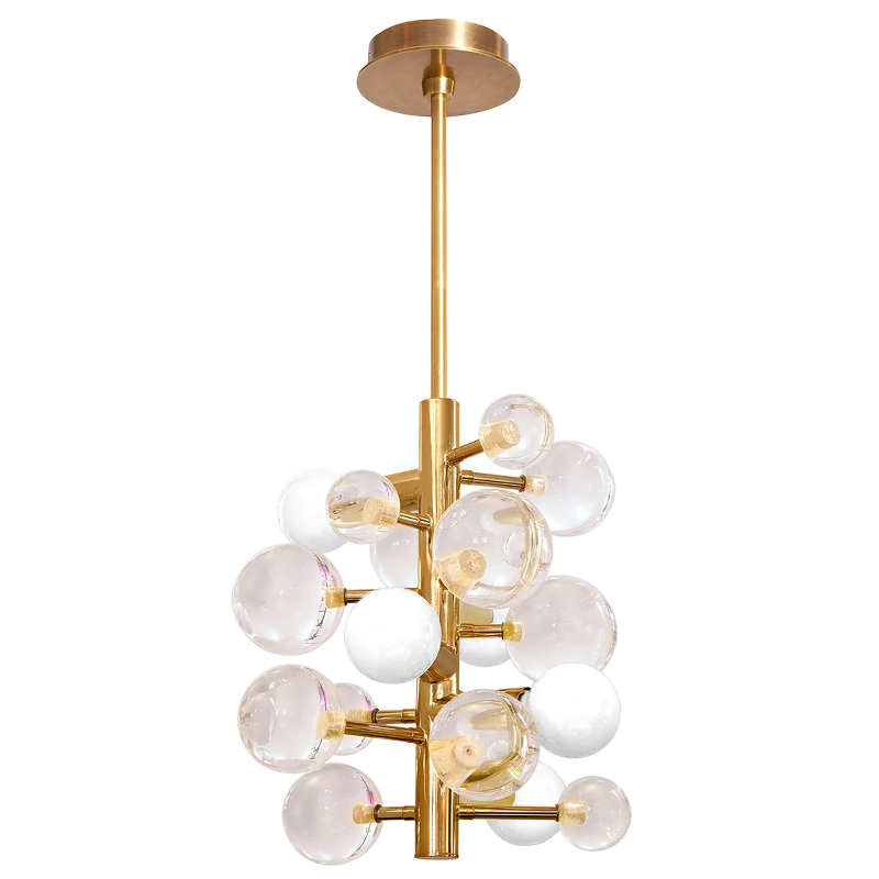 Светильник Jonathan Adler GLOBO FIVE-LIGHT CHANDELIER Clear Золотой Прозрачное Стекло Белый в Екатеринбурге | Loft Concept 