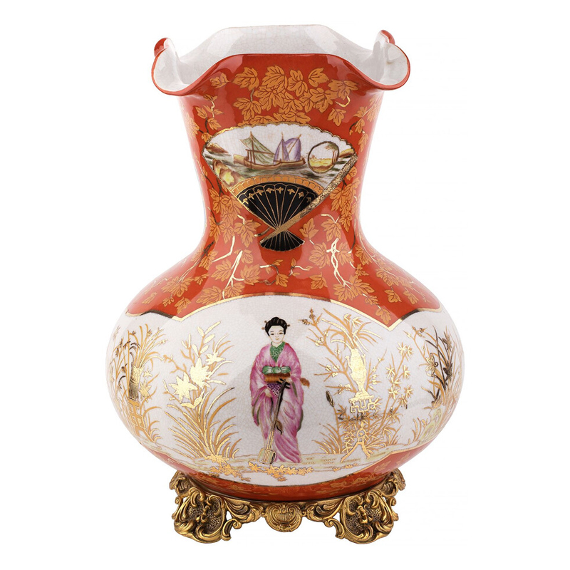 Ваза красного цвета с рисунком Chinoiserie Ceramics Белый Красный Бронза Ваза красного цвета с рисунком Chinoiserie Ceramics Белый Красный Бронза в Екатеринбурге | Loft Concept