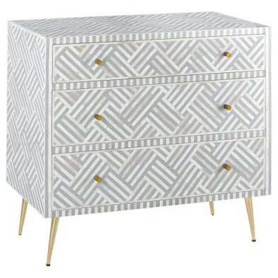 Комод инкрустация костью Gray Indian Bone Inlay 3 drawer Серый Белый Серый в Екатеринбурге | Loft Concept 