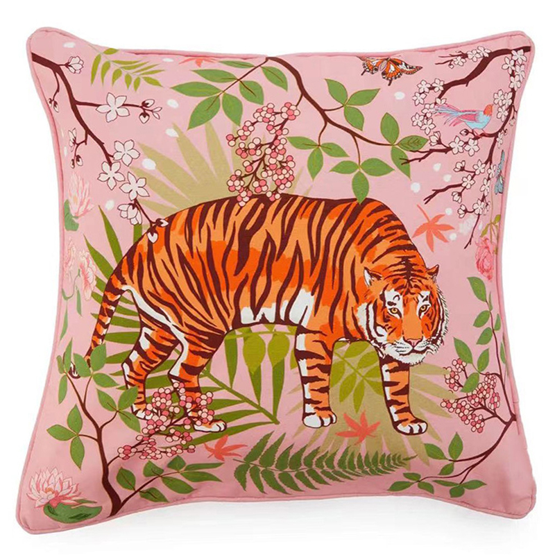 Декоративная подушка Tiger Pink Velvet Cushion Розовый Мульти в Екатеринбурге | Loft Concept 