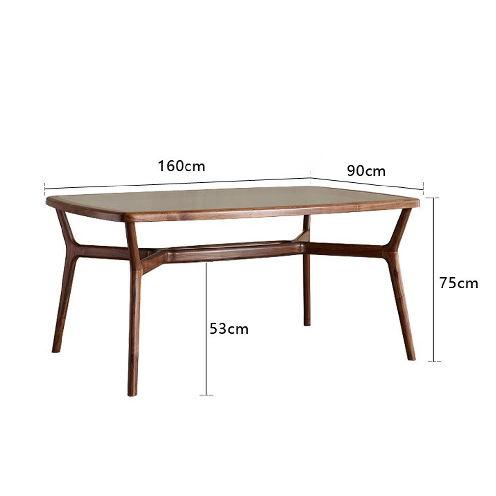 Стол обеденный с каркасом из дерева и стеклянной столешницей Walnut Dining Table в Екатеринбурге