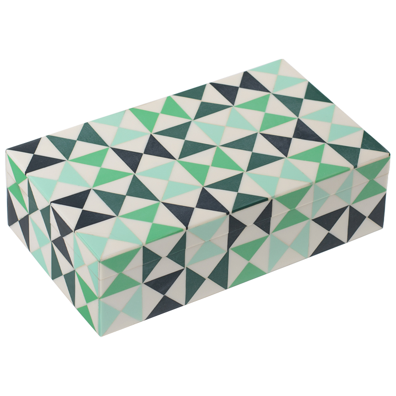 Шкатулка Small Triangles Green Bone Inlay Box Зеленый Белый Мятный в Екатеринбурге | Loft Concept 