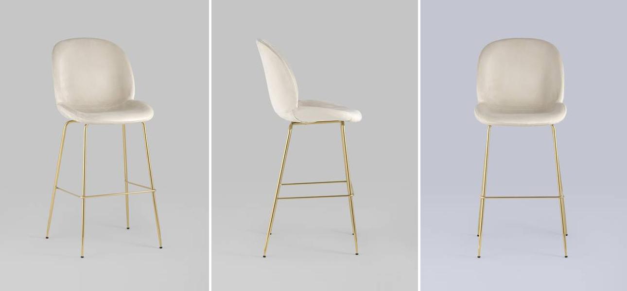 Барный Стул Молочный Велюр Vendramin Chair - фото