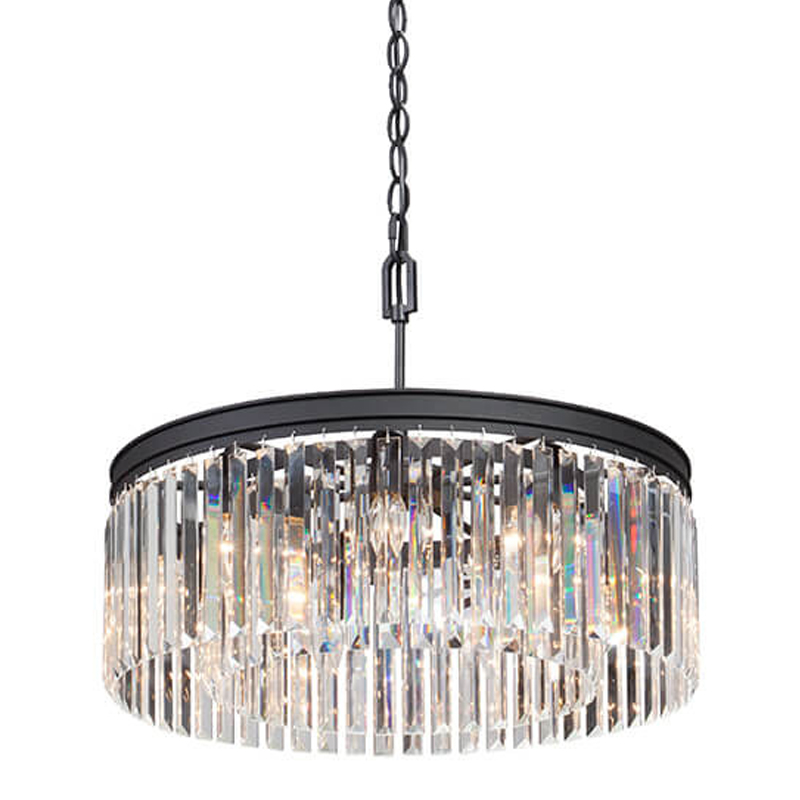 Люстра RH Rhys CLEAR GLASS Prism Round Chandelier прозрачное стекло 40 Черный матовый в Екатеринбурге | Loft Concept 