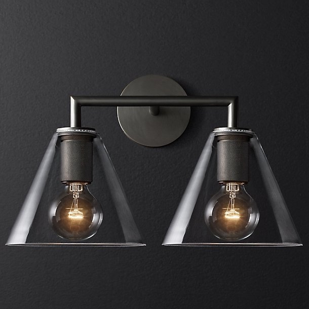 Бра RH Utilitaire Funnel Shade Double Sconce Black Прозрачное Стекло Темная бронза в Екатеринбурге | Loft Concept 