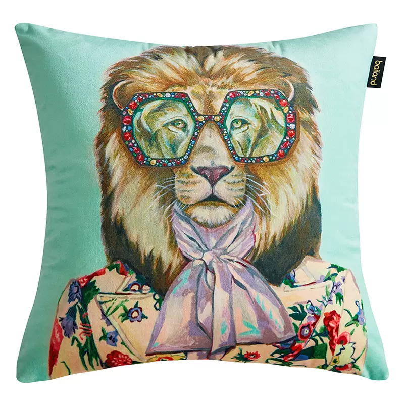 Декоративная подушка Стиль Gucci Leo Fashion Animals Cushion Mint Мятный Мульти в Екатеринбурге | Loft Concept 