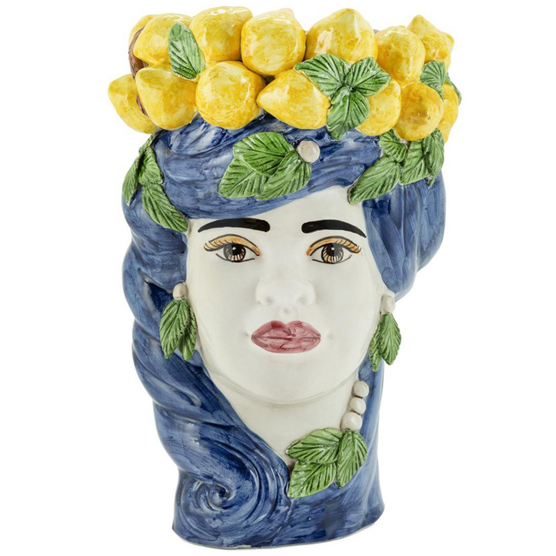 Ваза Vase Lemon Head Lady Blue Синий Желтый Зеленый Мульти в Екатеринбурге | Loft Concept 