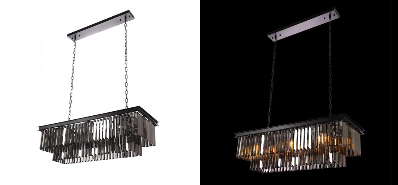 Прямоугольная Люстра RH 1920s Odeon Black iron Серое Стекло Длина 80 см - фото №1