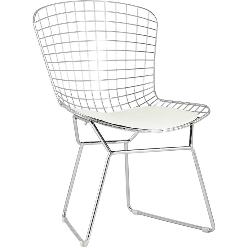 Стул Bertoia Chair Хромированный с Белой подушкой Хром Белый в Екатеринбурге | Loft Concept 