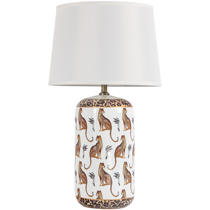 Настольная лампа с абажуром Leopard Lampshade White Белый Коричневый в Екатеринбурге | Loft Concept 