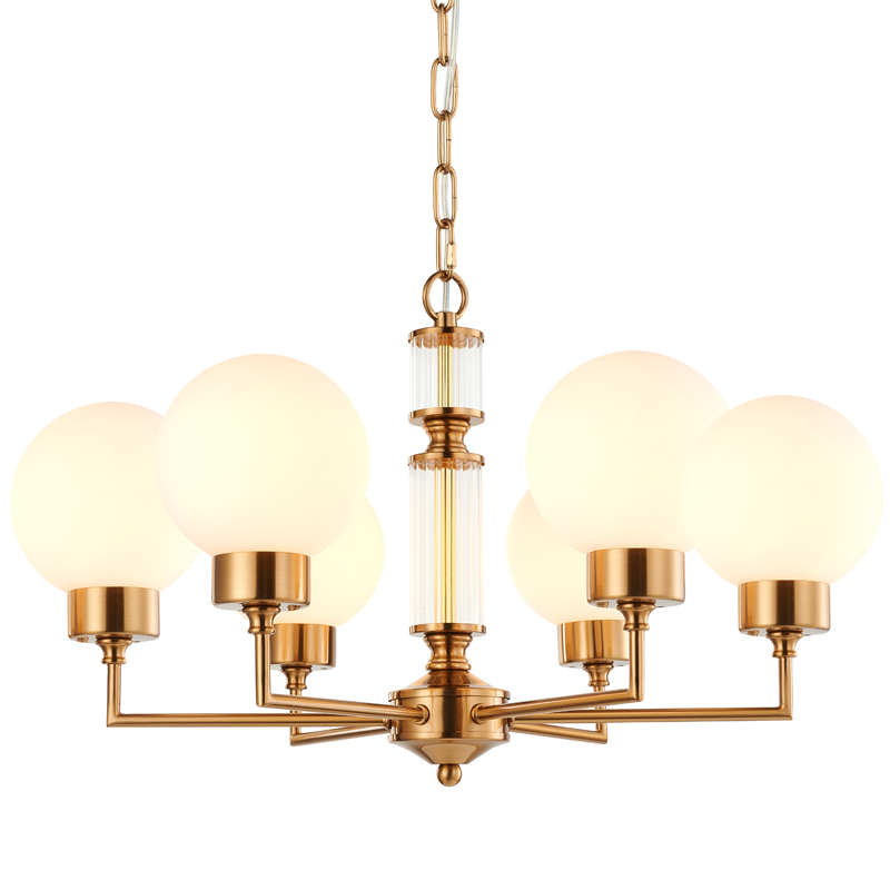 Люстра Zibille Chandelier Brass 58 Латунь Белое матовое стекло Прозрачный в Екатеринбурге | Loft Concept 