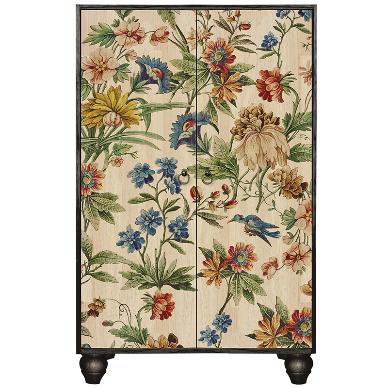 Шкаф с цветочным изображением на дверцах Floral Print Cabinet Мульти Черный Бежевый в Екатеринбурге | Loft Concept 