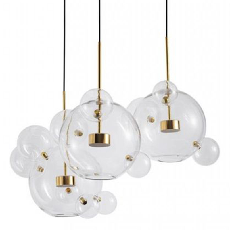 Светодиодный светильник Giopato & Coombes Bubble Chandelier Gold Circle 3 плафона Белый Золотой Прозрачное Стекло в Екатеринбурге | Loft Concept 