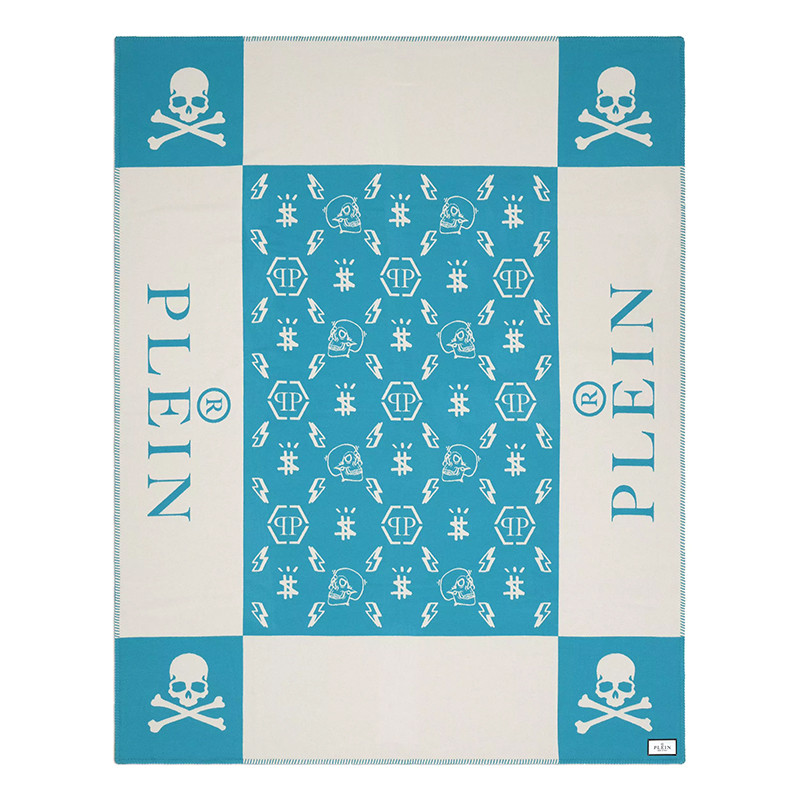 Плед Philipp Plein Plaid Cashmere Skull Blue Голубой Белый в Екатеринбурге | Loft Concept 